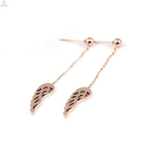 Pendientes de ala de acero inoxidable Rose Gold Feather Drop Angel